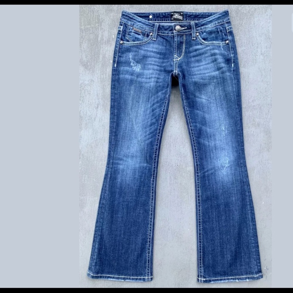 Rerock/Express Distressed Bootcut Blue Jeans